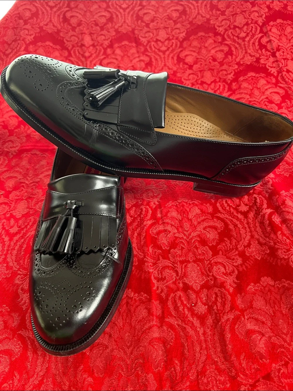 Cole Haan Black Leather Tassel Kiltie Loafers Men's 12D Wingtip Slip-On Dress Sh
